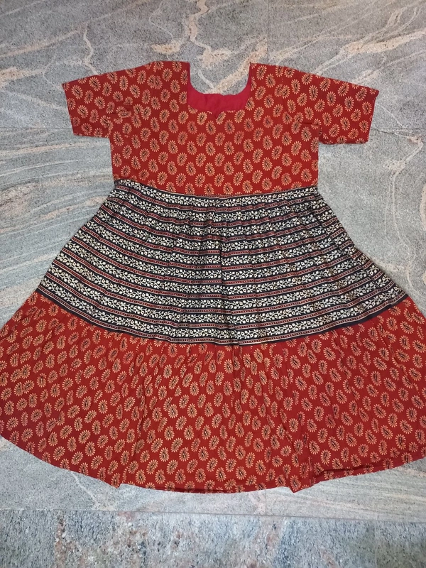 1245/ajrakh 3 Tier Anarakali Kurti - 4xl