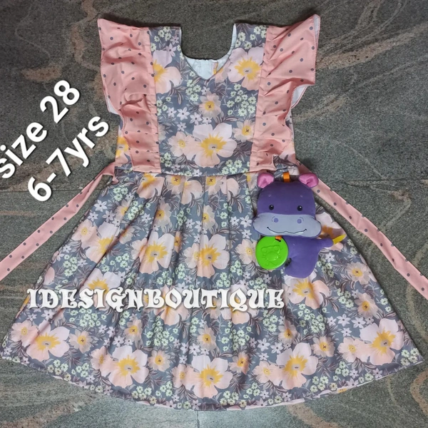 1249/peach Floral Frock - 6yr