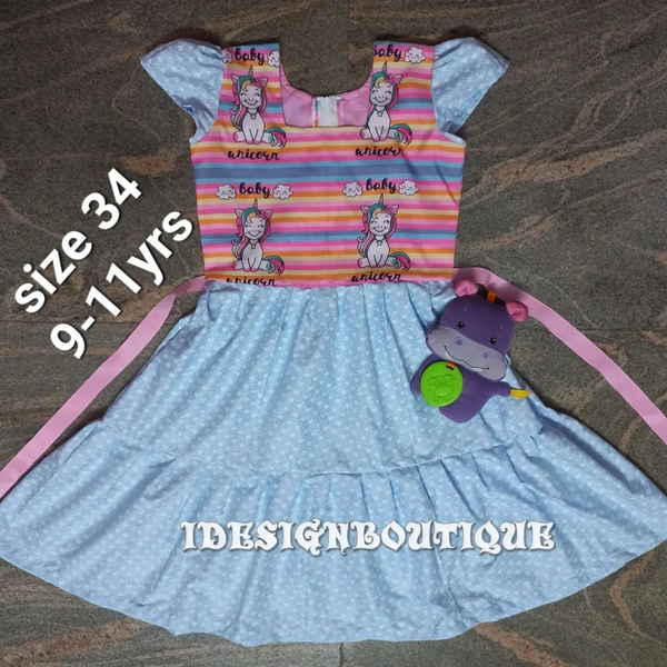 1250/ Unicorn Blue Frock  - 10yr
