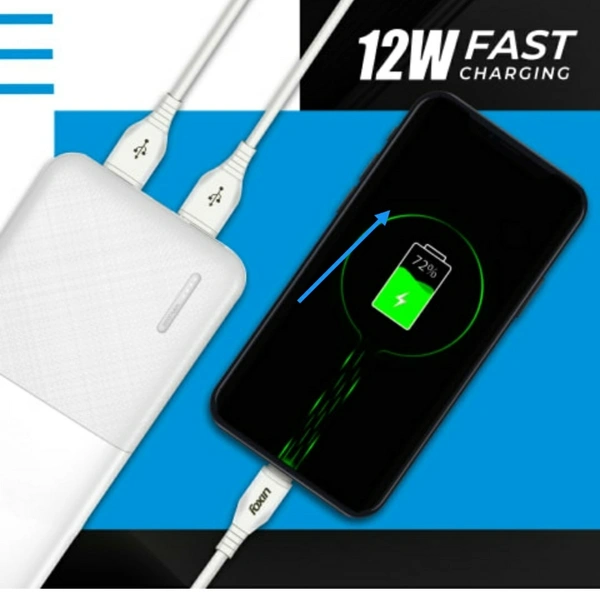Foxin FPB 2215 Poly 20000mAh Li-Polymer Power Bank with 12W Fast Charge Type C & Micro USB Input (White) - white, 20000mah