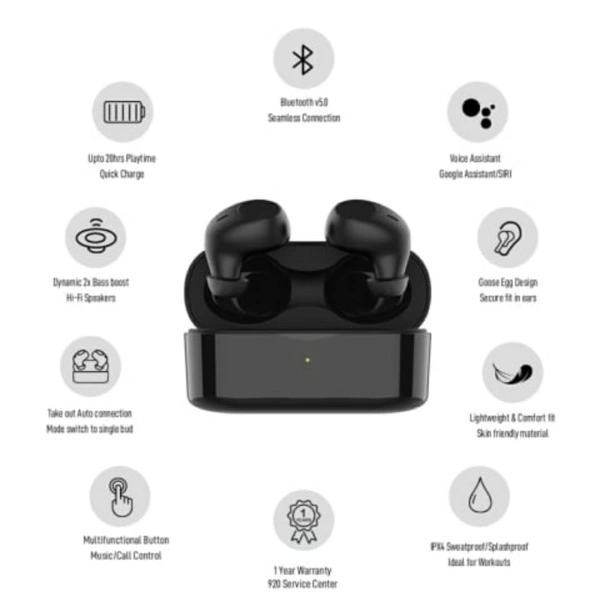 SNOKOR (by Infinix) iRocker XE15 Bluetooth Headset (True Wireless) - BLACK
