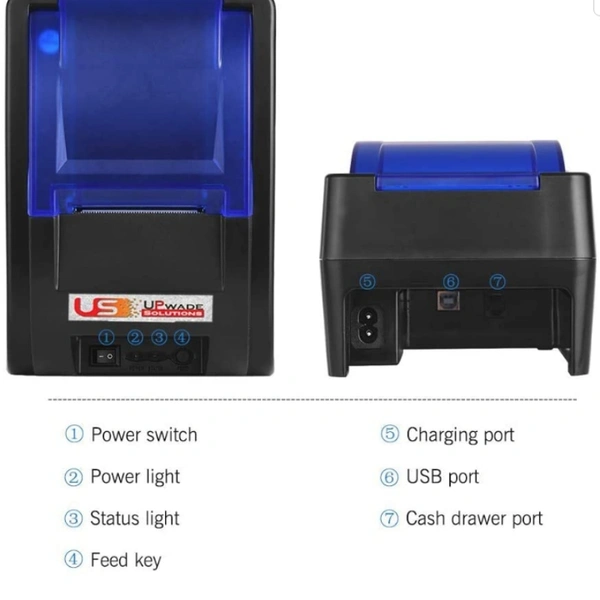 BIS Certified Kiosk Bank Thermal Receipt Printer USB + Bluetooth Support 58 mm - Black, 400g