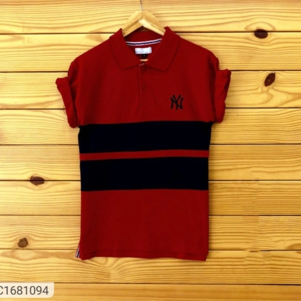 *Tom Scott Cotton Matty Color Block Half Sleeves T-Shirts - red, s