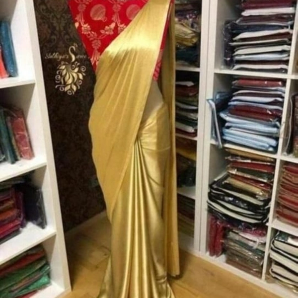 Premium Solid Satin Silk Sarees - yellow