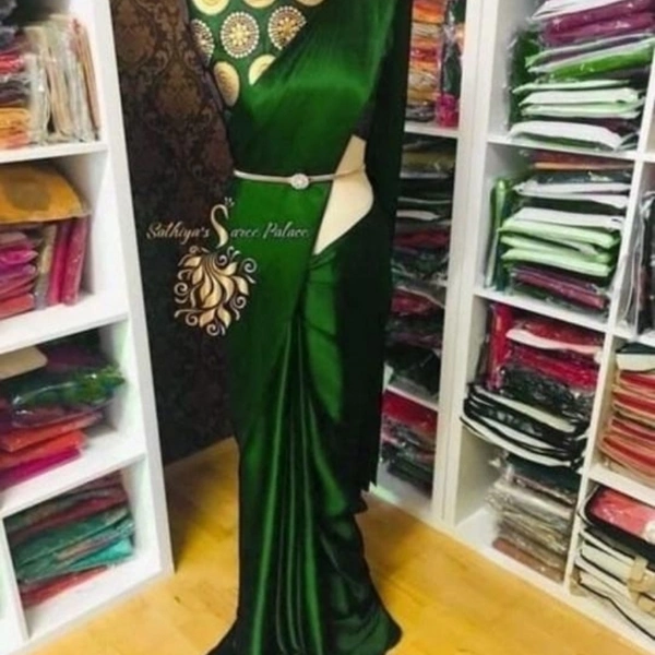 Premium Solid Satin Silk Sarees - green