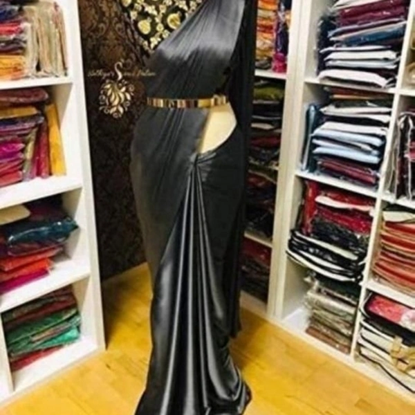 Premium Solid Satin Silk Sarees - black