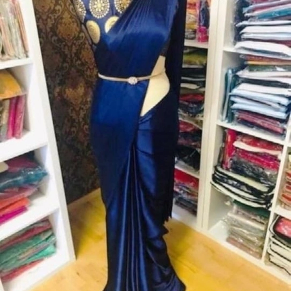 Premium Solid Satin Silk Sarees - blue