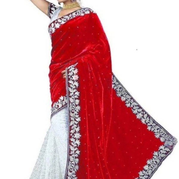 Varnam New Embroidered Velvet Silk Saree - red