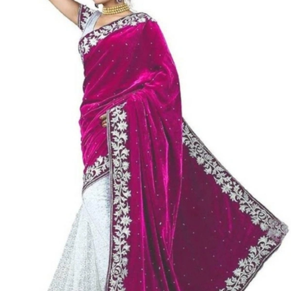 Varnam New Embroidered Velvet Silk Saree - pink