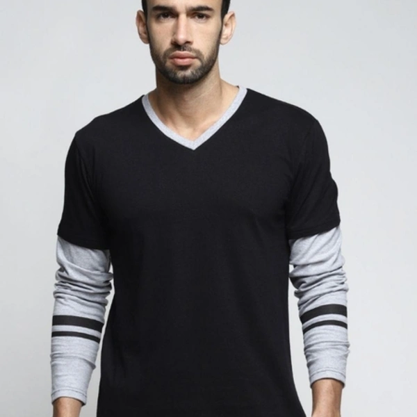 Cotton Color Block/Printed Full Sleeves T-Shirts - S