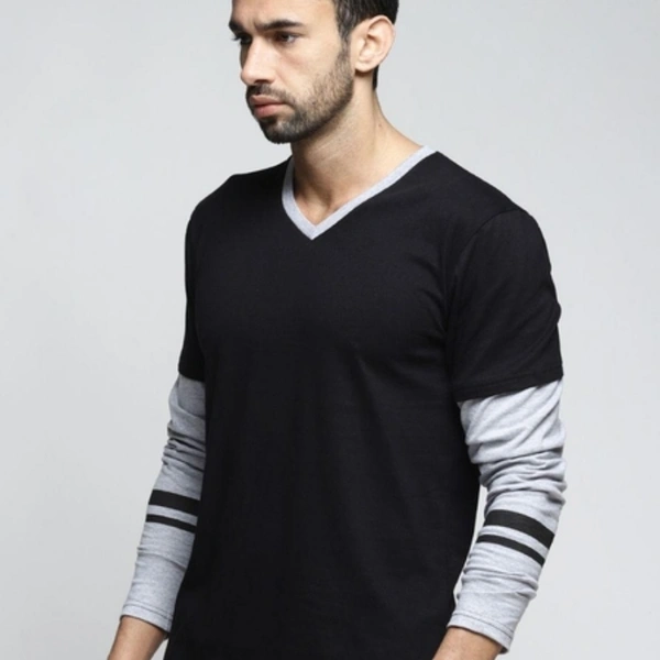 Cotton Color Block/Printed Full Sleeves T-Shirts - S