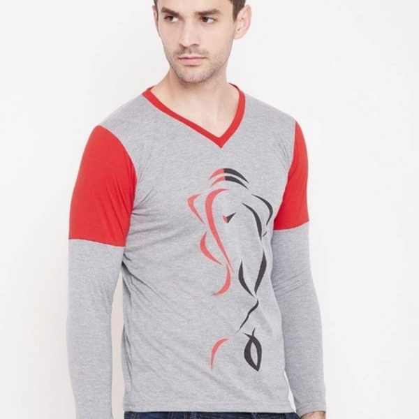 Cotton Color Block/Printed Full Sleeves T-Shirts - M