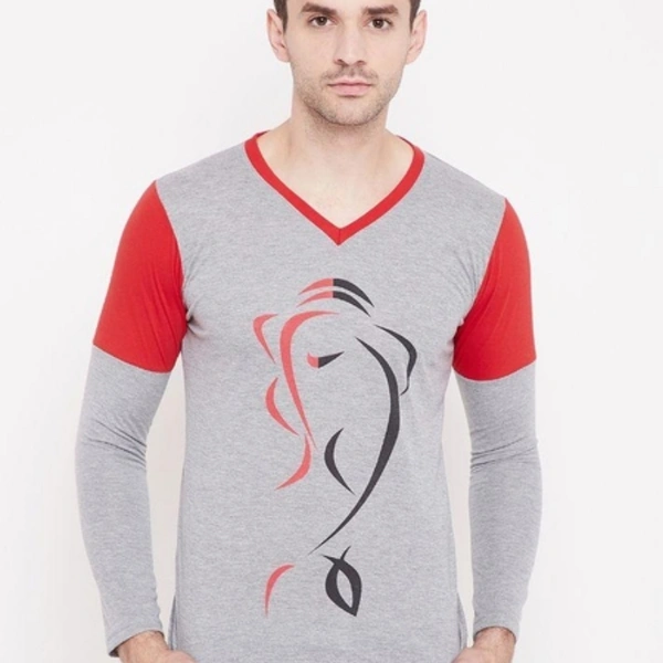 Cotton Color Block/Printed Full Sleeves T-Shirts - M