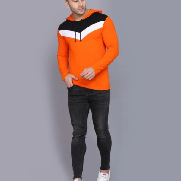 Cotton Color Block Full Sleeves Hooded T-Shirt Vol-2 - L