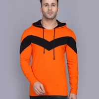 Cotton Color Block Full Sleeves Hooded T-Shirt Vol-2 - L