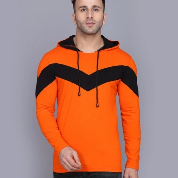 Cotton Color Block Full Sleeves Hooded T-Shirt Vol-2 - L