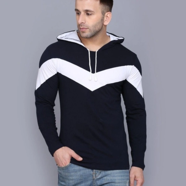 Cotton Color Block Full Sleeves Hooded T-Shirt Vol-2 - L