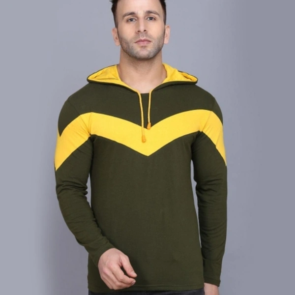 Cotton Color Block Full Sleeves Hooded T-Shirt Vol-2 - L
