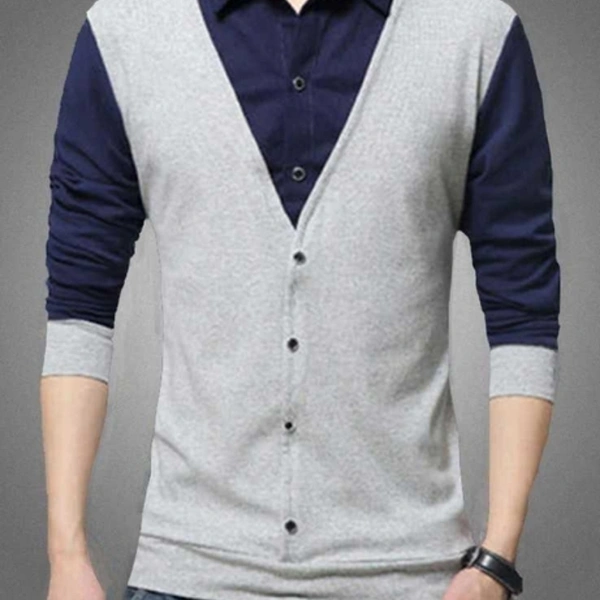 Cotton Blend Color Block Full Sleeves Casual Shirts - L