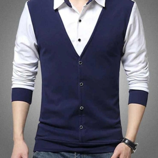 Cotton Blend Color Block Full Sleeves Casual Shirts - L