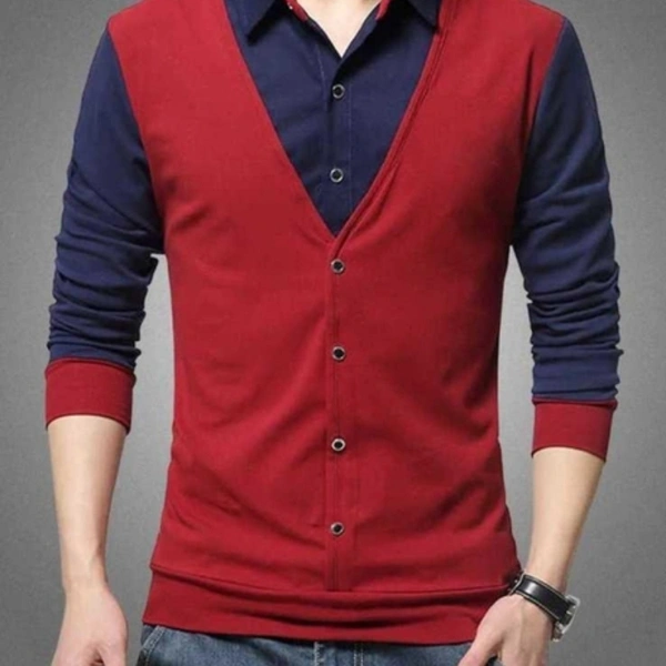 Cotton Blend Color Block Full Sleeves Casual Shirt - L