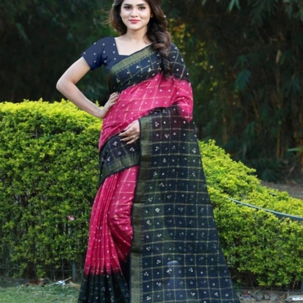 Unique Bhagalpuri Silk Check With Printed Sarees