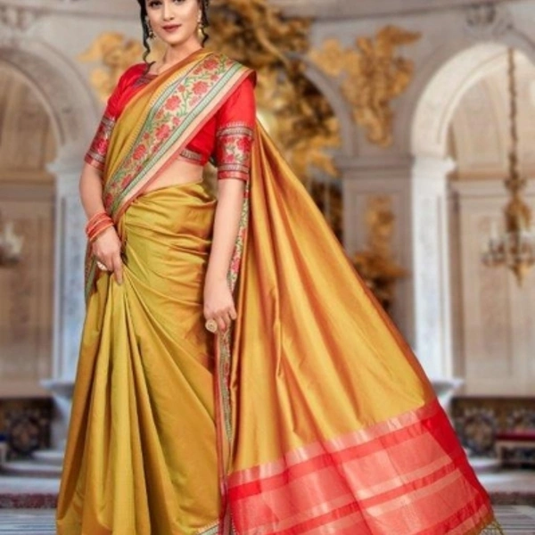 Beautiful Solid  Silk Saree With Tassels