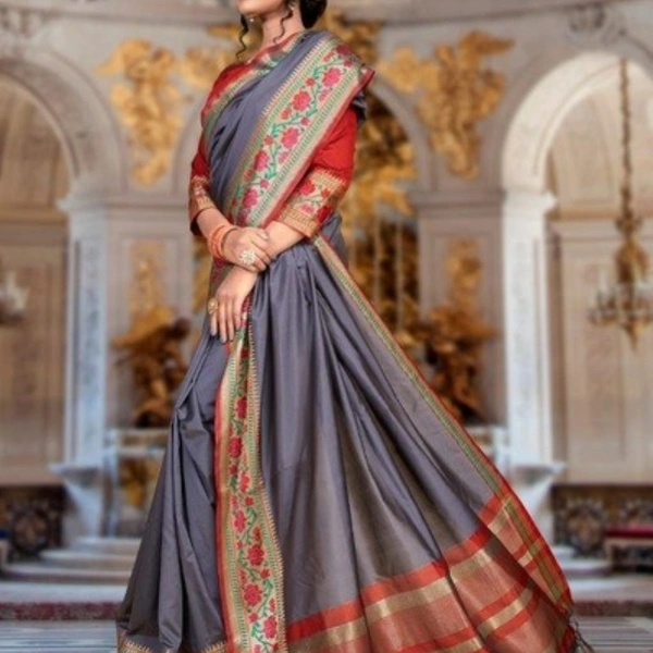 Beautiful Solid  Silk Saree With Tassels