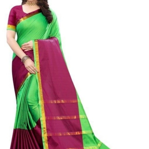 Elegant Solid Cotton Silk Sarees With Zari Patti