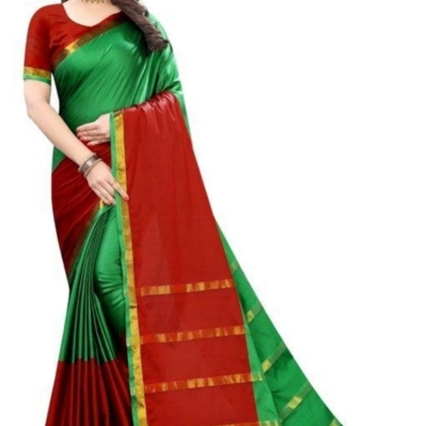Elegant Solid Cotton Silk Sarees With Zari Patti