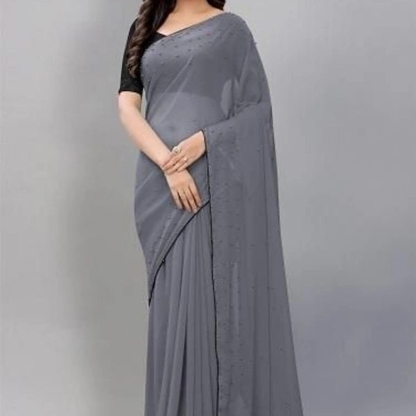 Beautiful Peral Work Georgette Sarees With Piping Border
