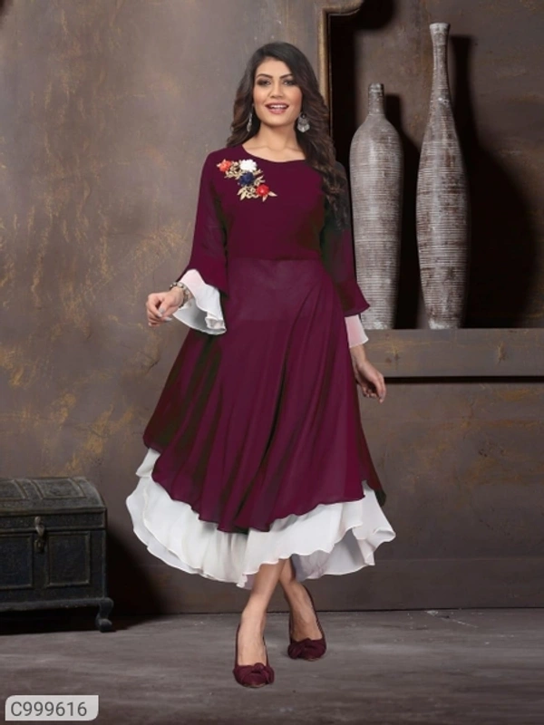 Luxurious Faux Georgette Embroidered Gowns - M