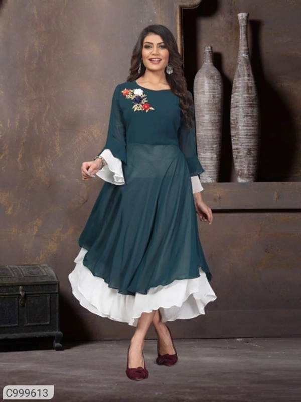 Luxurious Faux Georgette Embroidered Gowns - L