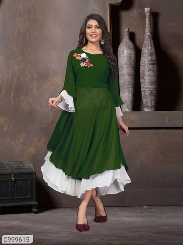 Luxurious Faux Georgette Embroidered Gowns - L