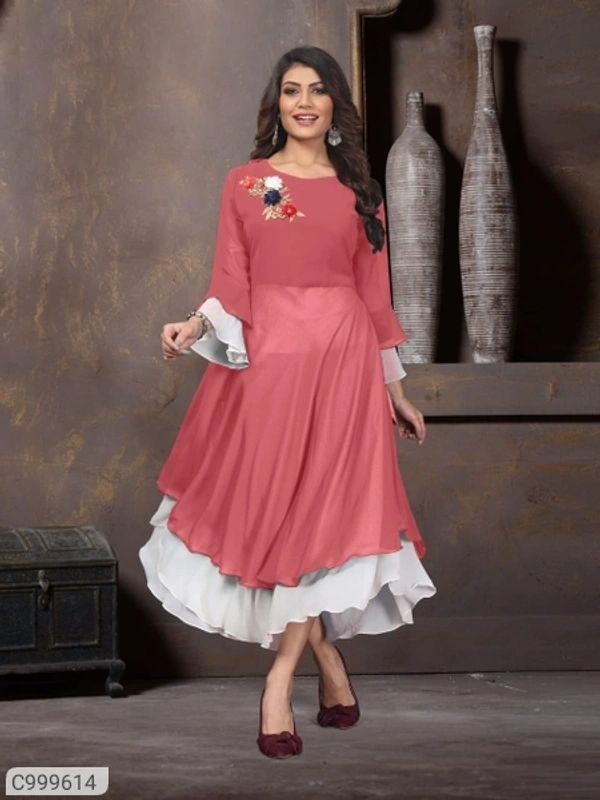 Luxurious Faux Georgette Embroidered Gowns - L