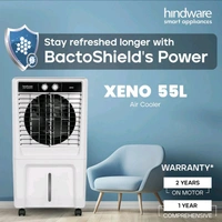 Hindware Smart Appliances 55 L Room/Personal Air Cooler Anti-Bacterial Protection, Inverter Compatible (Black and White, XENO - Personal Cooler 55L with Honeycomb Cooling Pad)