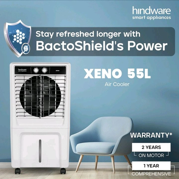 Hindware Smart Appliances 55 L Room/Personal Air Cooler Anti-Bacterial Protection, Inverter Compatible (Black and White, XENO - Personal Cooler 55L with Honeycomb Cooling Pad)