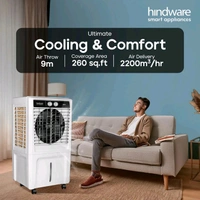 Hindware Smart Appliances 55 L Room/Personal Air Cooler Anti-Bacterial Protection, Inverter Compatible (Black and White, XENO - Personal Cooler 55L with Honeycomb Cooling Pad)