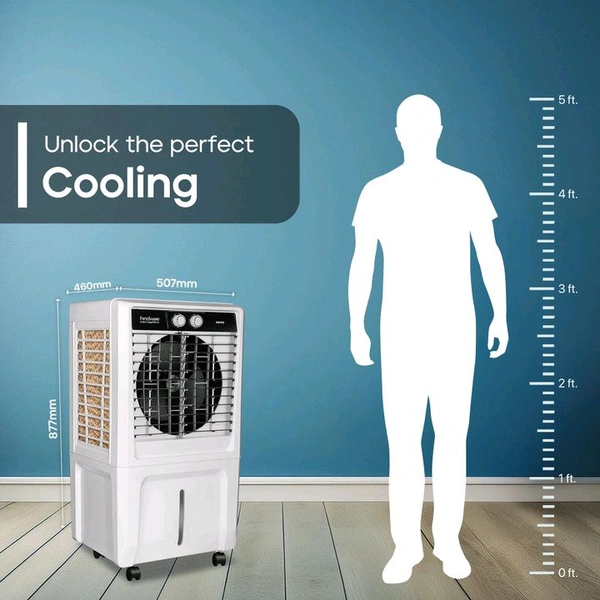 Hindware Smart Appliances 55 L Room/Personal Air Cooler Anti-Bacterial Protection, Inverter Compatible (Black and White, XENO - Personal Cooler 55L with Honeycomb Cooling Pad)