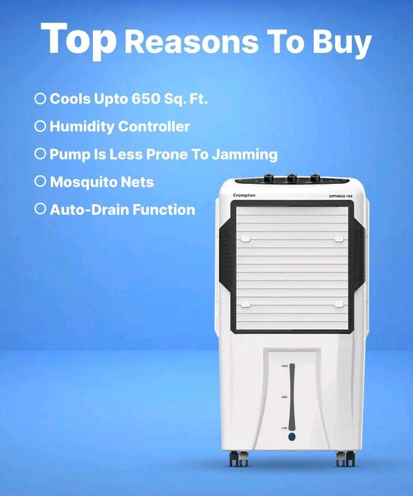 Crompton 100 L Desert Air Cooler with Motor Overload Protection, Auto-drain (White, Black, ACGC Optimus 100)