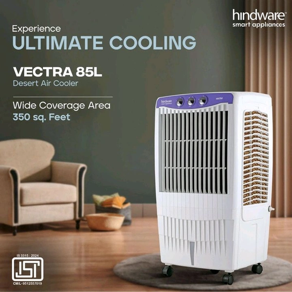 Hindware Smart Appliances 85 L Desert Air Cooler Anti-Bacterial Protection, Inverter Compatible (Lavender and white, Vectra)