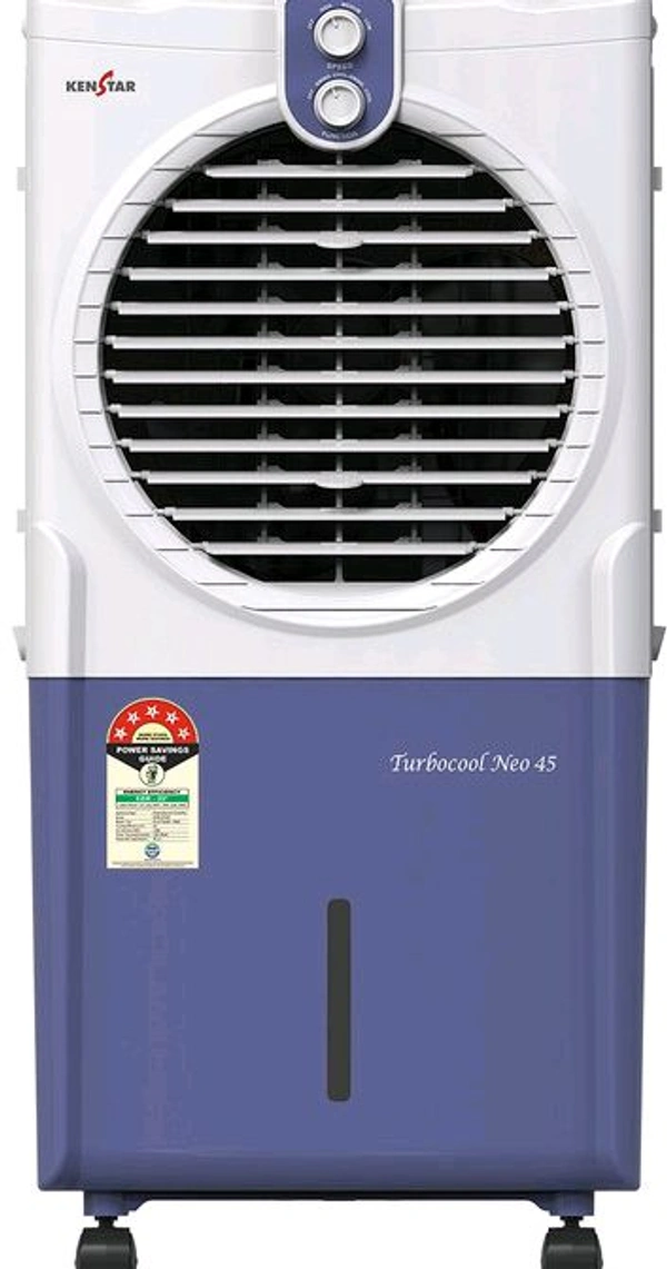 Kenstar 45 L Room/Personal Air Cooler Honeycomb Pads, Anti-Bacterial Protection, Inverter Compatible, 5 Star BEE Rating (White & Blue, TURBOCOOL NEO HC 45)