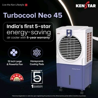Kenstar 45 L Room/Personal Air Cooler Honeycomb Pads, Anti-Bacterial Protection, Inverter Compatible, 5 Star BEE Rating (White & Blue, TURBOCOOL NEO HC 45)