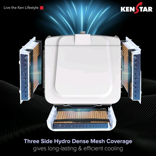 Kenstar 45 L Room/Personal Air Cooler Honeycomb Pads, Anti-Bacterial Protection, Inverter Compatible, 5 Star BEE Rating (White & Blue, TURBOCOOL NEO HC 45)