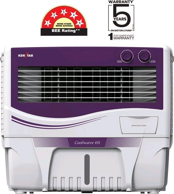 Kenstar 60 L Window Air Cooler Anti-Bacterial Protection, Inverter Compatible, Collapsible Louver, 5 Star BEE Rating (PURPLE & WHITE, COOLWAVE 60)