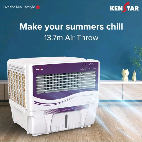 Kenstar 60 L Window Air Cooler Anti-Bacterial Protection, Inverter Compatible, Collapsible Louver, 5 Star BEE Rating (PURPLE & WHITE, COOLWAVE 60)
