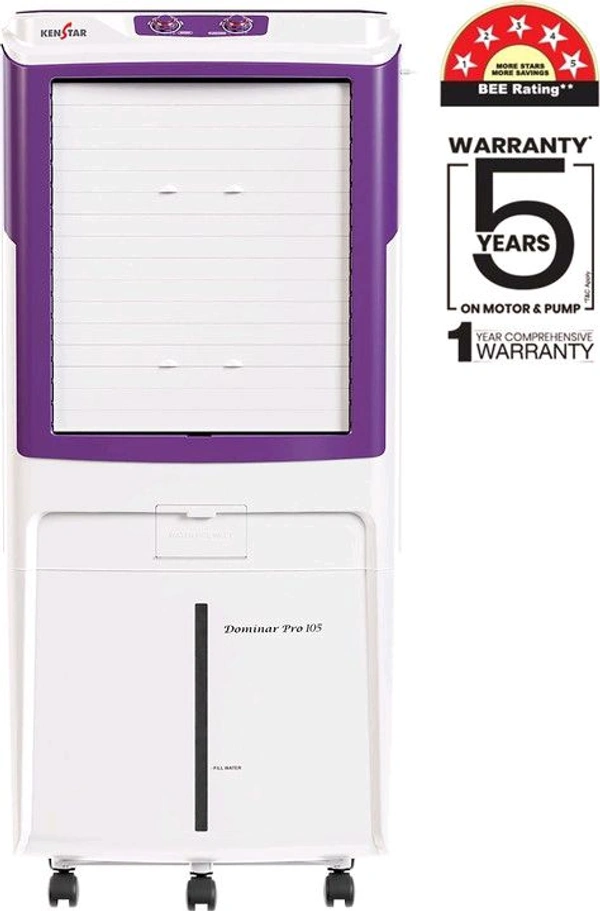 Kenstar 105 L Desert Air Cooler Honeycomb Pads, Anti-Bacterial Protection, Inverter Compatible, Collapsible Louver, 5 Star BEE Rating (WHITE & PURPLE, DOMINAR HC PRO 105)