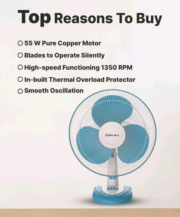 BAJAJ Crest Neo with 400 mm Table Fan (Fiji Blue & White | Pack of 1)