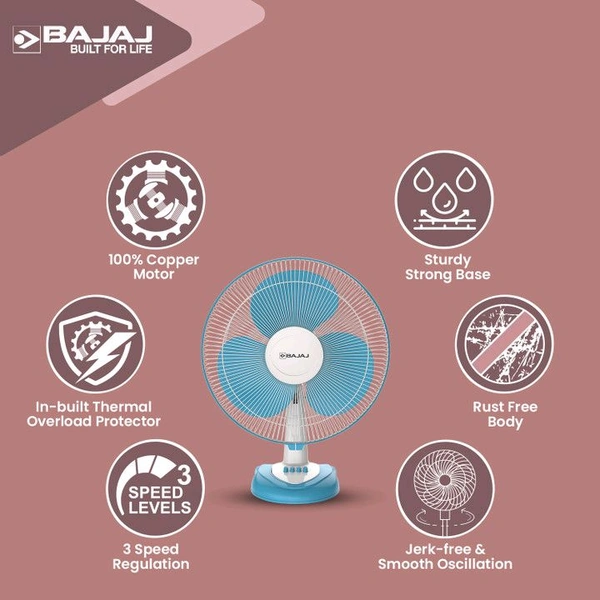 BAJAJ Crest Neo with 400 mm Table Fan (Fiji Blue & White | Pack of 1)