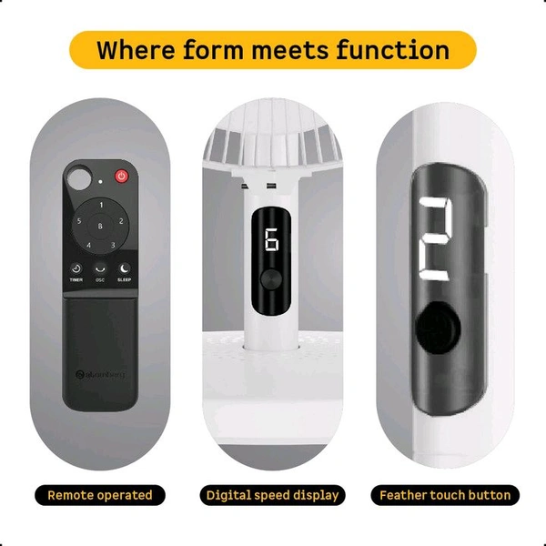 Atomberg Renesa ,6 Speed,Low Noise,LED Display,Remote with Oscillation, Timer, Sleep with BLDC Motor with Remote 400 mm Table Fan (5 Star | Snow White | Pack of 1)